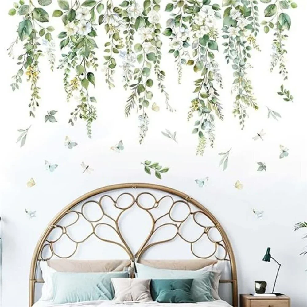 Hanging Vine Wall Decals Green Leaf Stickers for Bedroom Living Room Decor